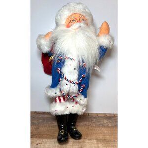 Large Annalee Christmas Santa Doll In Blue Coat With Sack On Shoulder 580902